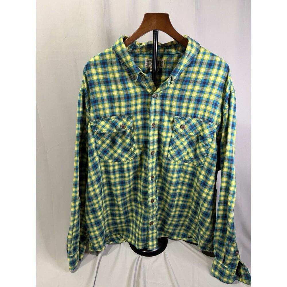 Duluth Trading Shirt Mens 3XL Green Plaid Flannel Button Front Long Sleeve